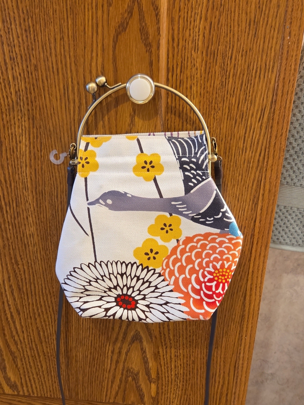 Canvas Floral Frame-Top Crossbody Bag in White, Yellow, Orange and Blue